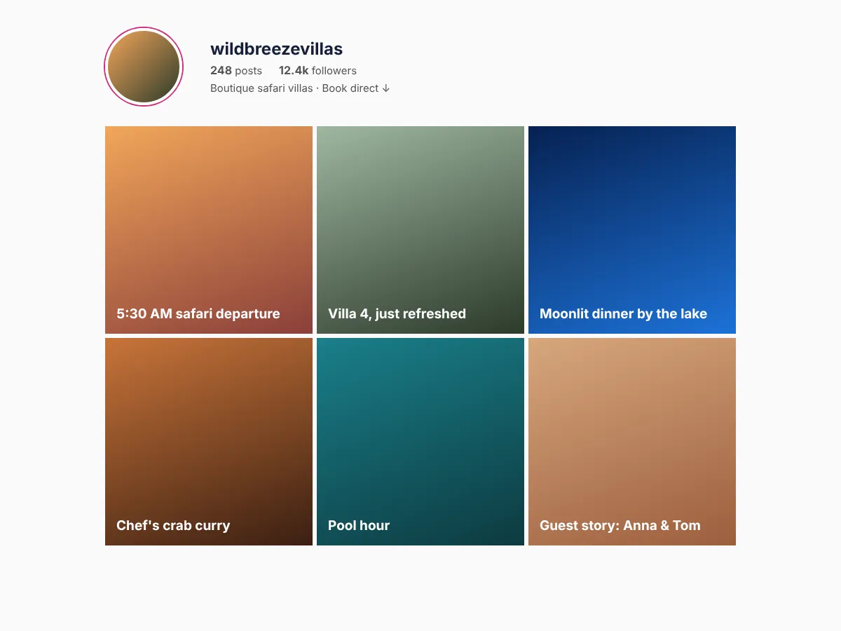 Sample Instagram grid for a boutique hotel