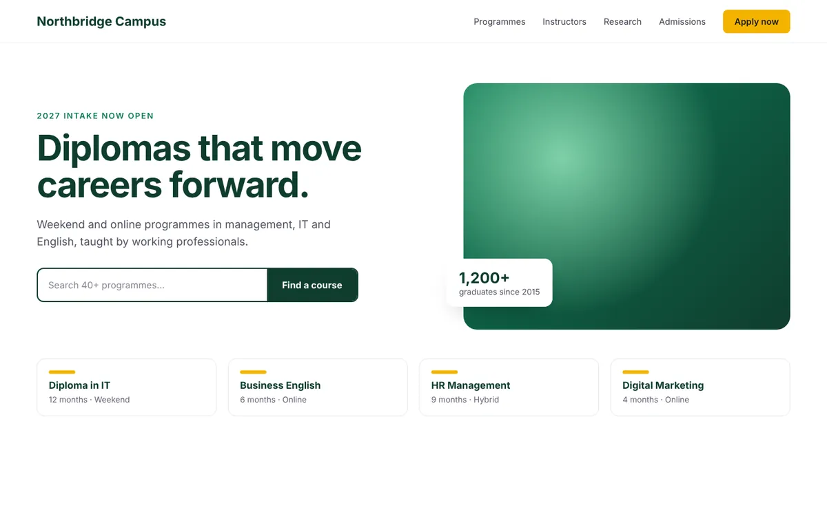 Sample education campus website with course search